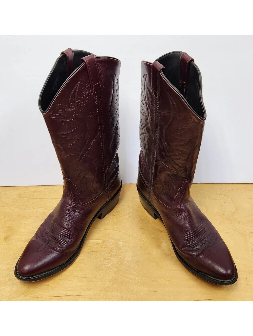 Old West Men’s Burgundy Wine Smooth Leather Western Boots Size 10.5 D SCM7013